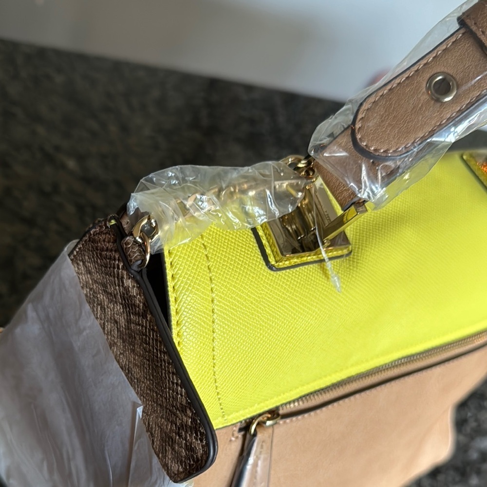 Aldo Yellow and Tan Satchel with Snake Print NWT - Picture 6 of 14